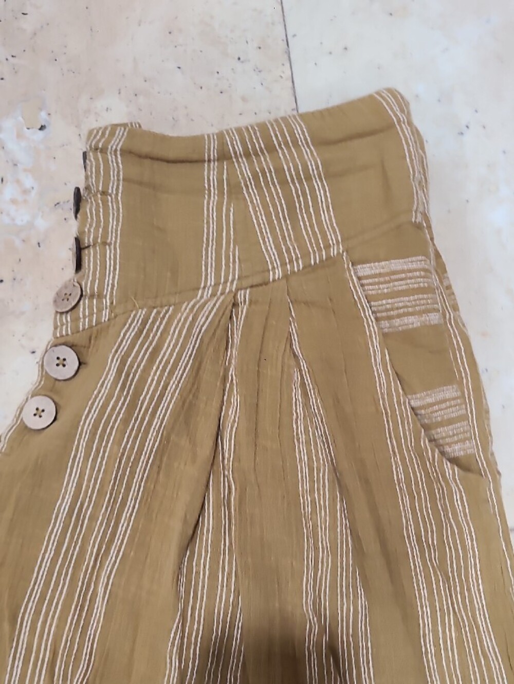 Free People Wide-Leg Striped Culotte Pants in Mustard and Cream - Picture 7 of 10